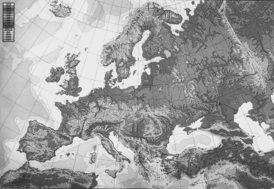 mapa europa blanco y negro fisico