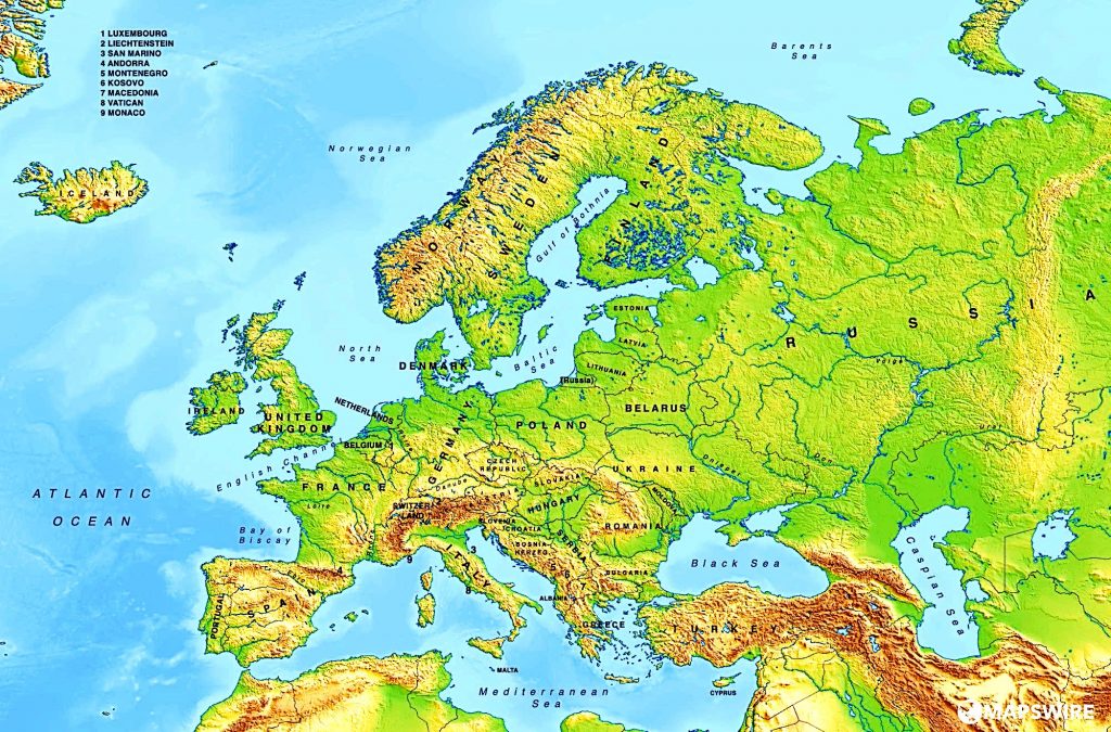 mapa europa fisico con nombres de paises